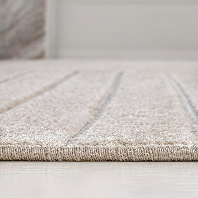 Eyely NCS101E-28 Odense High-Low Minimalist Angle Geometric Beige/Cream 2 ft. x 8 ft. Indoor/Outdoor Runner Rug, for Home, Backyard, Patio, Porch, Bedroom, Kitchen, Living Room