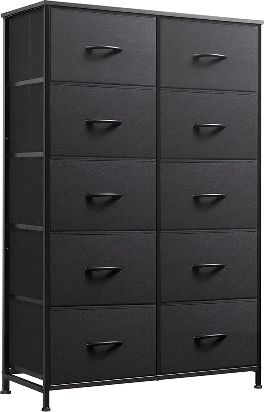 WLIVE Tall Black Dresser for Bedroom with 10 Drawers, Chest of Drawers, Dressers Bedroom Furniture, Storage Organizer Unit with Fabric Bins for Closet, Hallway, Living Room, Entryway