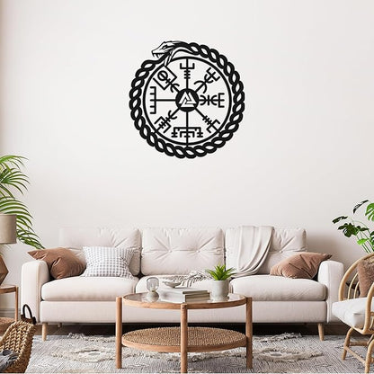 TOLARY Ouroboros Snake Vegvisir Metal Wall Art, Viking Compass Metal Wall Decor, Extra Large Outdoor Wall Decor, Scandinavian Design Wall Hanging, Modern Scandinavian Home Decor