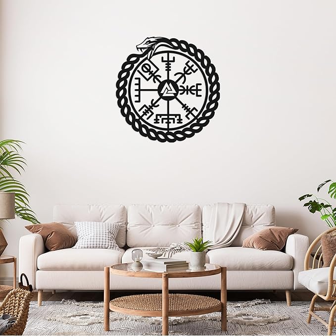 TOLARY Ouroboros Snake Vegvisir Metal Wall Art, Viking Compass Metal Wall Decor, Extra Large Outdoor Wall Decor, Scandinavian Design Wall Hanging, Modern Scandinavian Home Decor
