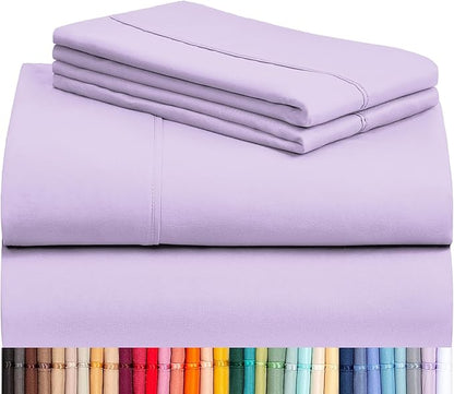 LuxClub 4 PC King Sheet Set, Breathable Luxury Bed Sheets, Deep Pockets Wrinkle Free Cooling Bed Sheets Machine Washable Hotel Bedding Silky Soft - Lavender King