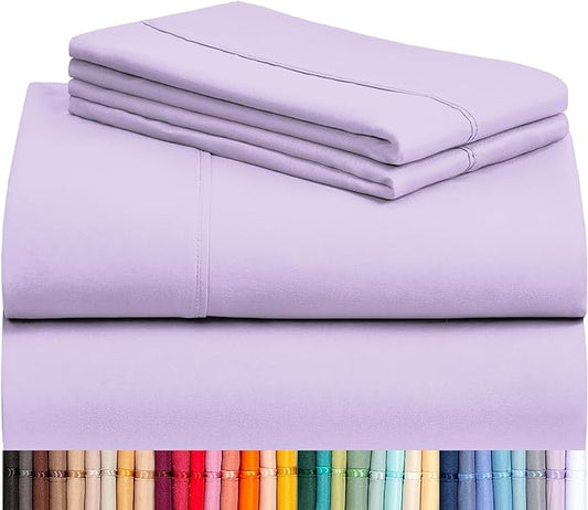 LuxClub 4 PC Queen Sheet Set, Deep Pockets Wrinkle Free Cooling Bed Sheets Hotel Bedding for Women, Men, Kids & Teens, Includes 1 Fitted Sheet, 1 Flat Sheet and 2 Pillowcases - Silky Soft Lavender