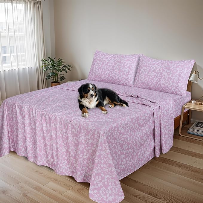 RUVANTI Flannel Sheets Queen Size - 100% Cotton Double Brushed Bed Sheets, Deep Pockets 16 Inches Queen Sheet Set, All Seasons Breathable & Extra Soft - Warm & Cozy, 4 Piece, Pink Flora