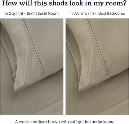 California Design Den King Bed Sheets Set - Soft 400 Thread Count Sateen, Natural 100% Cotton Sheets,Durable & Breathable Bedding with Deep Pockets - Taupe
