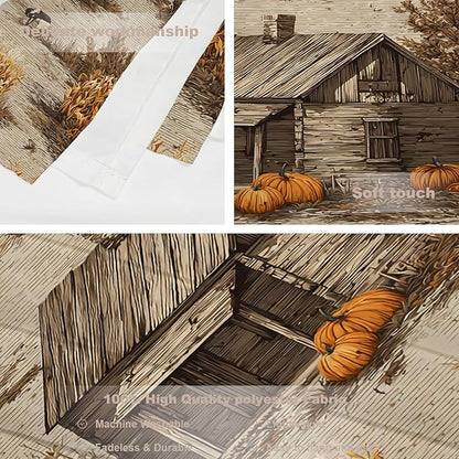 Batmerry Vintage Harvest Tapestry, Cabin In Pumpkin Field Wall Art Hanging Decoration Polyester Fiber White Ruffled Around for Dorm Room Bedroom Living Room, 51.2x59.1 inches