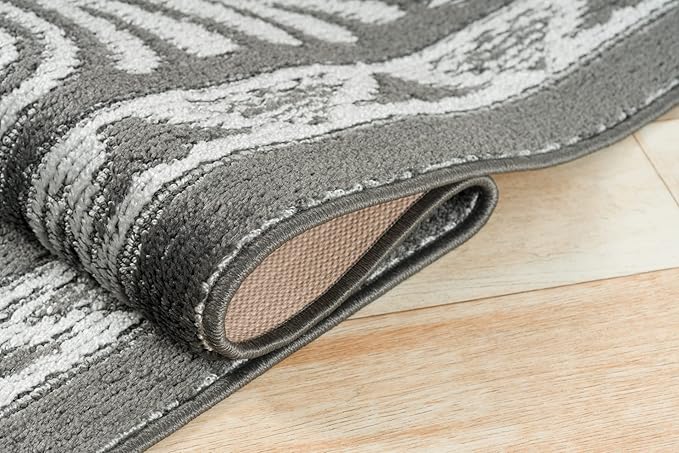 Custom Length Cut to Size Tribal Ethnic Southwestern Inspired Hallway Runner Rug, Non Slip Rubber Backed, 31 inch Wide X Customized Length, Mayan Grey, 31 inch X 13 feet