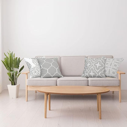 Ambesonne Vintage Throw Pillow Cushion Case Pack of 4, Monochrome Design Grid Trellis Quatrefoil Mesh and Dahlia Flowers Modern Print, Modern Accent Double-Sided Digital Printing, 24", Grey White