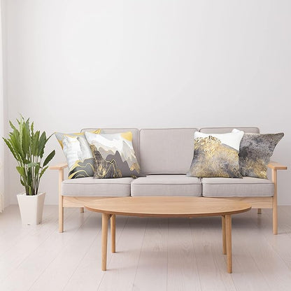 Ambesonne Marble Print Throw Pillow Cushion Case Pack of 4, Modern Art Design Paintbrush Stains Look with Mountains and Sun, Modern Accent Double-Sided Digital Printing, 24", Mustard and Taupe Grey