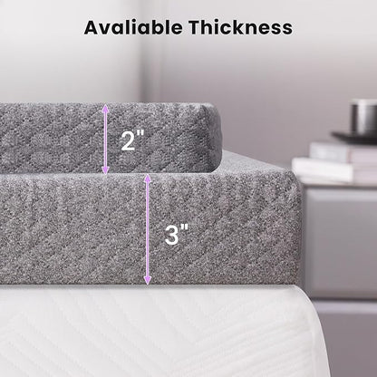 SINWEEK 3 Inch Gel Memory Foam Mattress Topper Full Size, Pad for Back Pain, Bed Topper with Removable Soft Cover, CertiPUR-US Certified,Grey