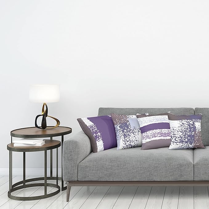 Ambesonne Grunge Throw Pillow Cushion Case Pack of 4, Abstract Design Simplistic Minimal Stripes Brushstrokes Contemporary, Modern Accent Double-Sided Digital Printing, 24", Purpleblue and Lavender