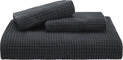 Bedsure Cotton Duvet Cover Queen - 100% Cotton Waffle Weave Charcoal Duvet Cover Queen Size, GentleSoft™ and Breathable Bedding Set for All Season, 3 Pieces, 90"x90"