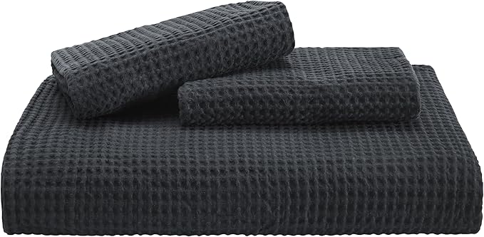 Bedsure Cotton Duvet Cover Set - 100% Cotton Waffle Weave Charcoal Duvet Cover Oversized King Size, GentleSoft™ and Breathable Bedding Set for All Season, 3 Pieces, 120"x98"