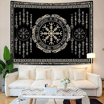 OSUNBD Nordic Vikings Tapestry 40x30 Inch - Soft Flannel Wall Hanging with Vegvsir, Celtic Runes, Scandinavian Mythology Art for Bedroom, Living Room Decor
