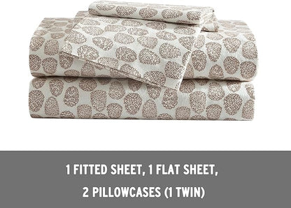 Eddie Bauer - Twin Sheets, Cotton Flannel Bedding Set, Brushed For Extra Softness, Cozy Home Decor (Little Creek Pine Cone Beige, Twin)