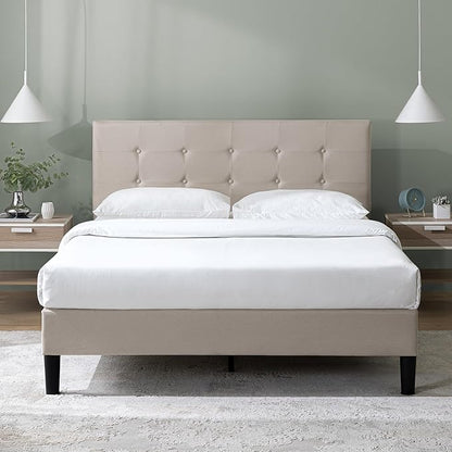 ZINUS Ibidun Upholstered Platform Bed Frame, Mattress Foundation, Wood Slat Support, No Box Spring Needed, Eco Friendly WonderBox (TM), Easy Assembly, Soft Beige, Queen