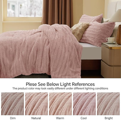 BEDELITE Fleece King Comforter Set -Super Soft & Warm Fluffy Pink Faux Fur Bedding, Luxury Fuzzy Heavy Bed Set for Winter with 2 Pillow Cases
