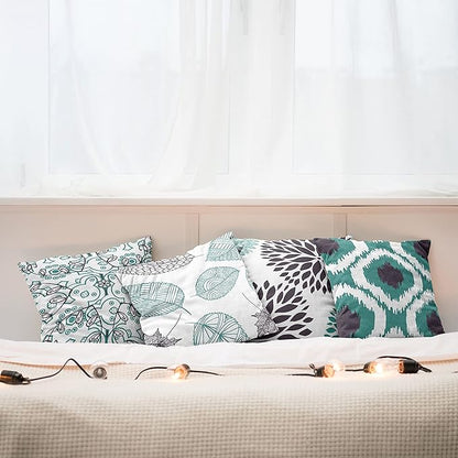 Ambesonne Vintage Throw Pillow Cushion Case Pack of 4, Bohemian Ornamental Leaves Dahlia Pattern Geometric Art Curlicue Motif, Modern Accent Double-Sided Digital Printing, 16", Teal Indigo and White