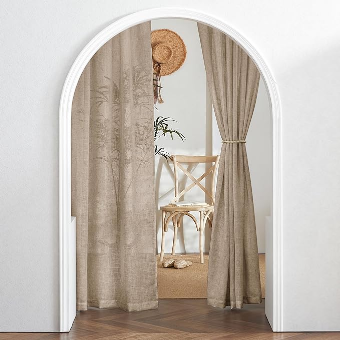 RYB HOME Linen Curtains Over Sink 36 inches Length, 2 Panels Light Filtering Privacy Semi Sheer Curtains for Bathroom Kitchen Car Small Window, Length 36 by Width 52 inch, Khaki