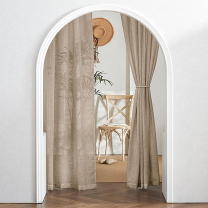 RYB HOME Khaki Linen Curtains 95 inches, Rod Pocket Linen Blend Boho Farmhosue Elegant Light Filtering Privacy Protected Panels for Dining Room, 52" W, 2 Panels
