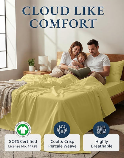 LANE LINEN Eco Friendly 100% Organic Cotton Bed Sheets Queen Size, Soft & Comfy Naturally Cooling Percale Weave, Low Pill Fade Resistanct Breathable 15" Deep Pocket Bedding- Cocoon