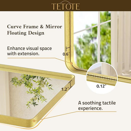 TETOTE Gold Vanity Mirror 42 x 36 Brushed Gold Metal Framed Vanity Mirror, Tempered Glass, Modern Farmhouse Wall Mounted Mirrors for Decorative(Horizontal/Vertical)