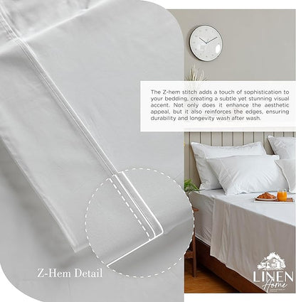 Linen Home 100% Cotton Percale Sheets California King Size, White, Deep Pocket, 4 Pieces Set - 1 Flat, 1 Deep Pocket Fitted Sheet and 2 Pillowcases, Crisp Cool and Strong Bed Linen