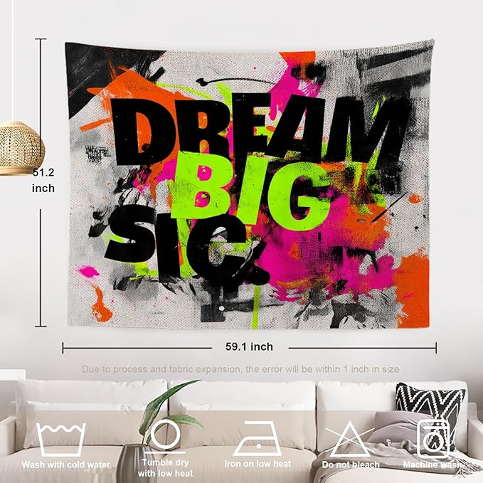 Batmerry Aim High Reach For Stars Tapestry, Be Ambitious Believe In Yourself Wall Art Hanging Decoration Polyester Fiber White Ruffled Around for Dorm Room Bedroom Living Room, 51.2x59.1 inches