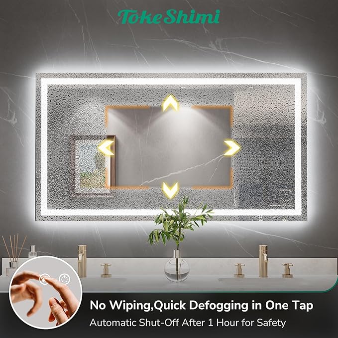 TokeShimi 24x36 LED Bathroom Mirror with Lights,Backlit + Front lit,3-Color LED Bathroom Vanity Mirror,Anti-Fog Mirrors with Tempered Glass,Shatterproof,Memory Function,UL Listed,Waterproof