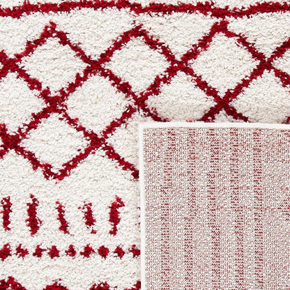SAFAVIEH Arizona Shag Collection Accent Rug - 4' x 6', Ivory & Red, Moroccan Design, Non-Shedding & Easy Care, 1.6-inch Thick Ideal for High Traffic Areas in Entryway, Living Room, Bedroom (ASG741P)