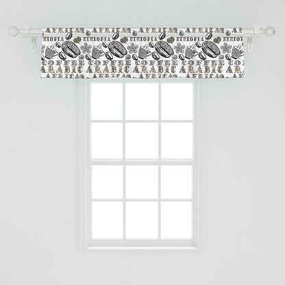 Ambesonne Modern Window Valance, Coffee Beans with Ornamental Words Ethiopians Pattern, Curtain Valance for Kitchen Bedroom Decor with Rod Pocket, 42" x 12", Sand Brown Black