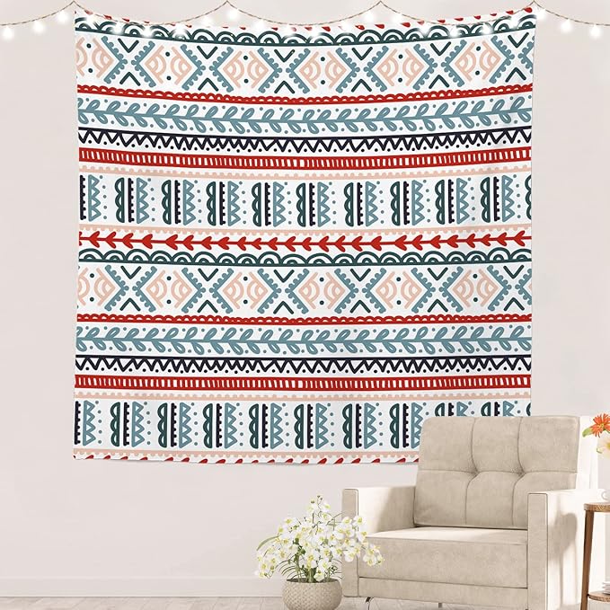 Batmerry Beige Abstract Stripe Tapestry, Wall Art Hanging Decoration Polyester Fiber White Ruffled Around for Dorm Room Bedroom Living Room, 59.1x59.1 inches