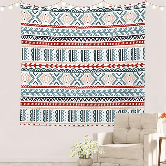 Batmerry Beige Abstract Stripe Tapestry, Wall Art Hanging Decoration Polyester Fiber White Ruffled Around for Dorm Room Bedroom Living Room, 59.1x59.1 inches
