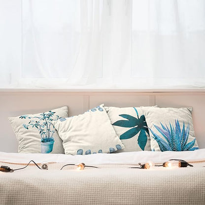 Ambesonne Botanical Throw Pillow Cushion Case Pack of 4, Minimalist Watercolor Painting Leaves Agave Branches Plant in a Pot, Modern Accent Double-Sided Digital Printing, 20", Teal Sea Blue and White