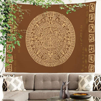 Batmerry Mayan Tapestry, Ancient Aztec Calendar Picnic Mat Beach Towel Wall Art Decoration for Bedroom Living Room Dorm, 51.2 x 59.1 Inches, Latin