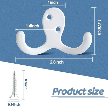 25 Pack Coat Hooks Wall Hooks for Hanging, Heavy Duty Double Prong Metal Hook Wall Mounted for Living Room, Bathroom, Kitchen, Bedroom for Coat, Bag, Scarf, Towel, Hat, Key, Cup (White)