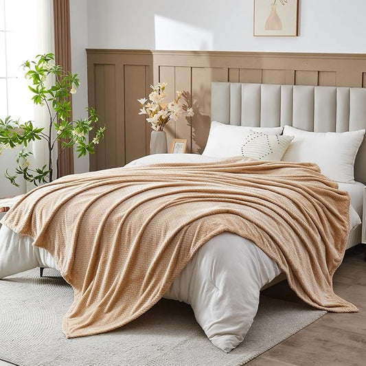 NEWCOSPLAY Super Soft Queen Blanket Brown Premium Silky Flannel Fleece Leaves Pattern Lightweight Bed Blanket All Season Use (Brown, Queen(90"x90"))