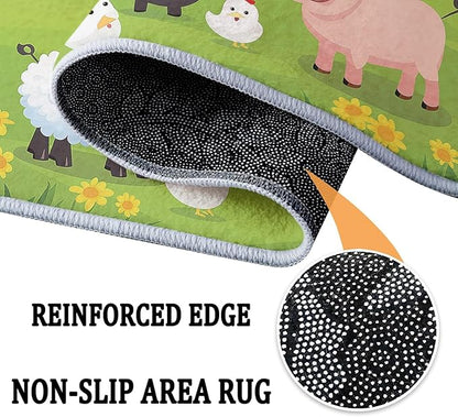 Area Rugs for Living Room 8x10 ft Cartoon Farm Sheep Pig Non Slip Area Rug, Ultra Soft Low-Pile Floor Carpet, Durable Washable Rug for Bedroom, Dining Room, Home Office