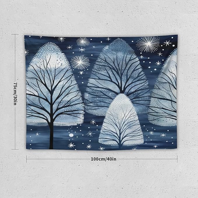 Trendy Blue Silver Glitter Tree Christmas Wall Tapestry Winter Holiday Wall Art Tapestry for Bedroom Aesthetic Tapestry Wall Hanging Decor Home Decoration for Bedroom Living Room Dorm 30"x40"