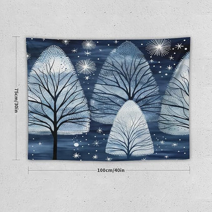 Trendy Blue Silver Glitter Tree Christmas Wall Tapestry Winter Holiday Wall Art Tapestry for Bedroom Aesthetic Tapestry Wall Hanging Decor Home Decoration for Bedroom Living Room Dorm 30"x40"