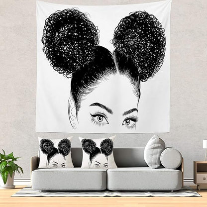 Batmerry Black Woman Afro American Tapestry, Black Woman with Shirt Graphic Tee Visit Hair Afro Girl Picnic Mat Hippie Trippy Tapestry Wall Art Decor for Bedroom Living Room, 59.1 x 59.1 Inches, Black