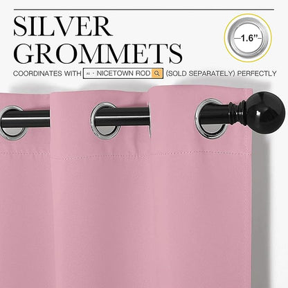 NICETOWN Window Curtain Panels, Thermal Insulated Solid Grommet Blackout Draperies/Drapes for Basement (Crystal Pink, 1 Pair, 34 by 84-inch)