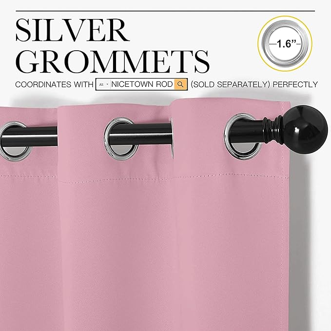 NICETOWN Window Curtain Panels, Thermal Insulated Solid Grommet Blackout Draperies/Drapes for Basement (Crystal Pink, 1 Pair, 34 by 54-inch)