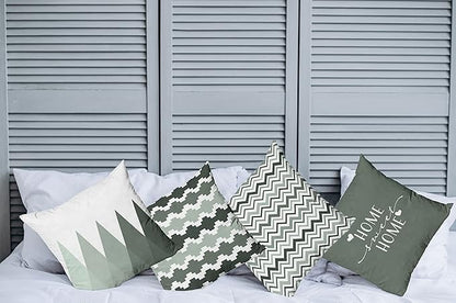 Ambesonne Modern Throw Pillow Cushion Case Pack of 4, Geometric Style Pattern of Triangles Zigzags Love Home Phrase Print, Modern Accent Double-Sided Digital Printing, 20", Dark Sea Green and White