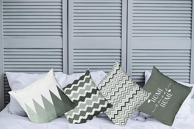 Ambesonne Modern Throw Pillow Cushion Case Pack of 4, Geometric Style Pattern of Triangles Zigzags Love Home Phrase Print, Modern Accent Double-Sided Digital Printing, 24", Dark Sea Green and White