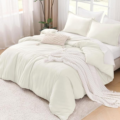 Litanika Oversized King Comforters Ivory Super King Size, 3 Pieces Lightweight Solid Bedding Comforter Set, All Season Fluffy Bed Set (120x120In Comforter & 2 Pillowcases)