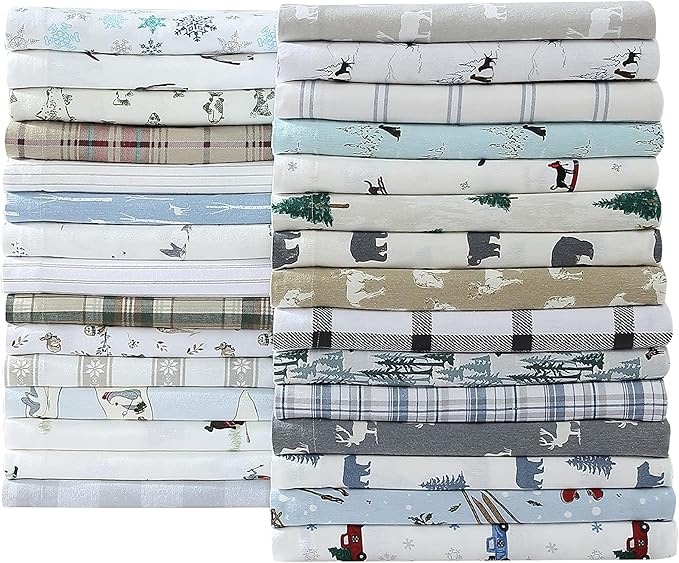 Eddie Bauer - King Sheets, Cotton Flannel Bedding Set, Brushed For Extra Softness, Cozy Home Decor (Snow Days, King)