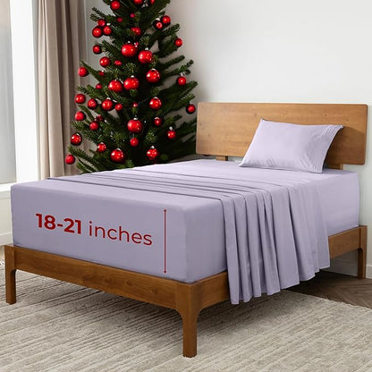 Mellanni Extra Deep Twin Sheets - 3 PC Iconic Collection Bedding - Hotel Luxury, Ultra Soft, Cooling Bed Sheets - Wrinkle, Fade, Stain Resistant (Twin, Lavender)