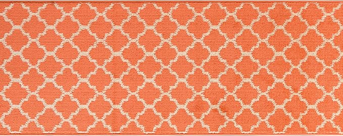 Custom Size Moroccan Trellis Runner Rug Mat for Wide Hallway Entryway Kitchen Laundry Room with Slip Resistant Latex Rubber Backing, Trellis Orange, 31 inch X 10 feet