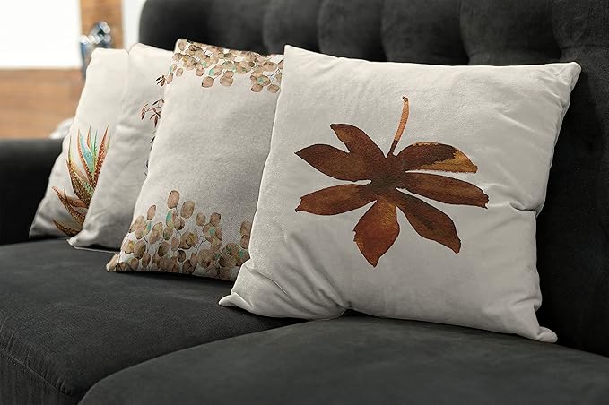 Ambesonne Botanical Throw Pillow Cushion Case Pack of 4, Minimalist Watercolor Painting Leaves Agave Branches Plant in a Pot, Modern Accent Double-Sided Digital Printing, 24", Chocolate and Pale Brown
