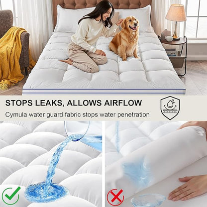 CYMULA Twin Mattress Topper Waterproof, Cooling Mattress Pad Cover, Extra Thick Pillow Top Mattress Topper with 8-21 Inch Elasticated Deep Pockets, Plush Down Alternative Fill Mattress Protector